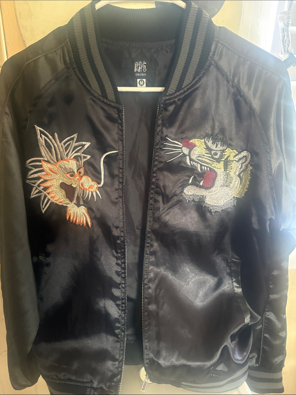 OBORO Sukajan Tiger Dragon Embroidered Souvenir Jacket Black Size M